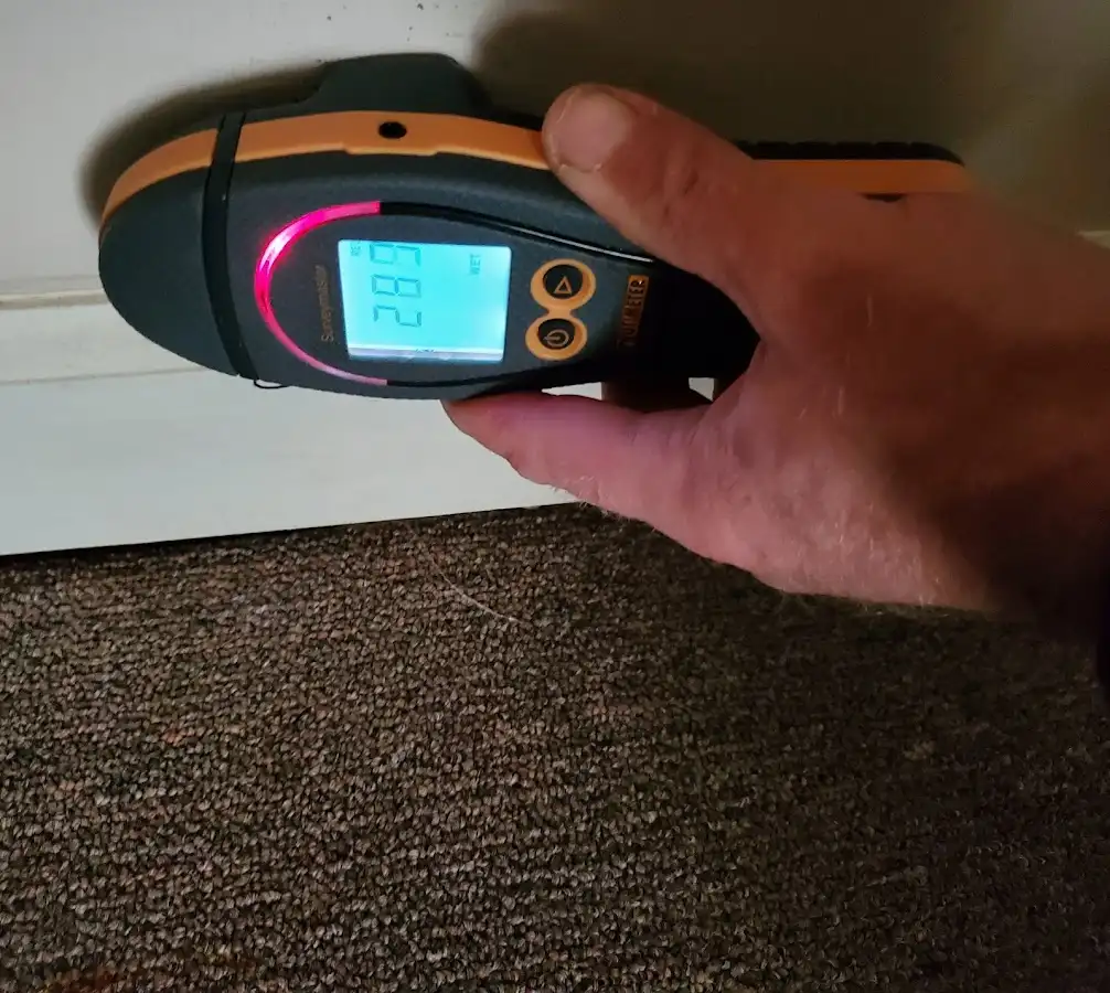 Moisture detection at baseboard during Storm Damage Restoration in North Codorus